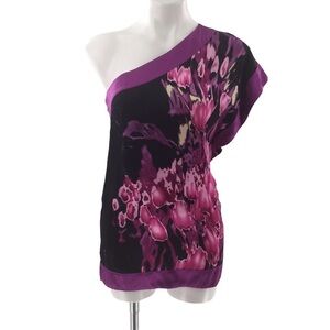 BEBE One Shoulder Silk Multicolor Blouse
